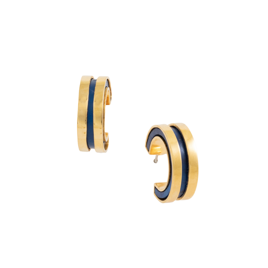 ANGA INLAY HOOP EARRINGS- Navy