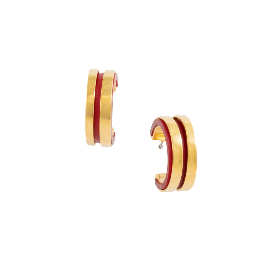 ANGA INLAY HOOP EARRINGS- Red
