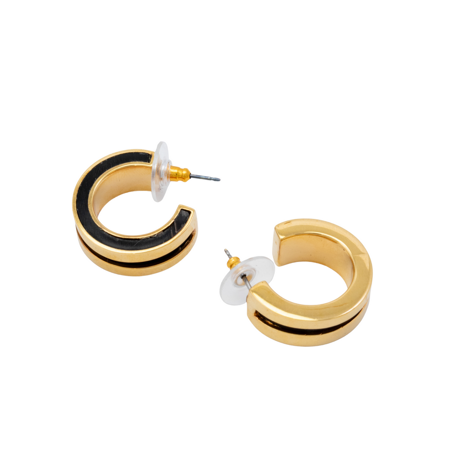 ANGA INLAY HOOP EARRINGS - BLACK