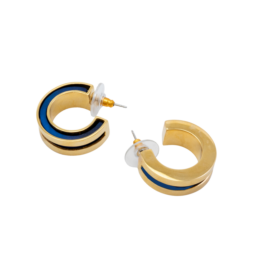 ANGA INLAY HOOP EARRINGS- Navy