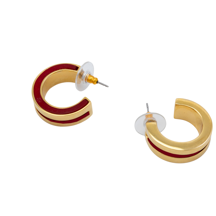 ANGA INLAY HOOP EARRINGS- Red