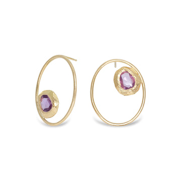 18K Large Open Oval Post Earrings with Pink Sapphire
