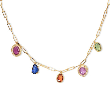 Five Stone Necklace in Rainbow Sapphire and Ruby