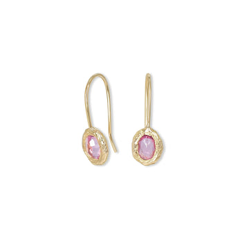 18K gold Pink Sapphire Oval Fixed Hook Earrings