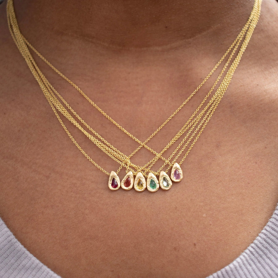 18K gold Pink Sapphire Teardrop Slider Necklace