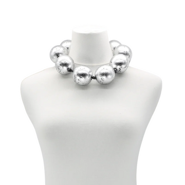 Giant Wood Bead Necklaces - Hand Gilded Silver