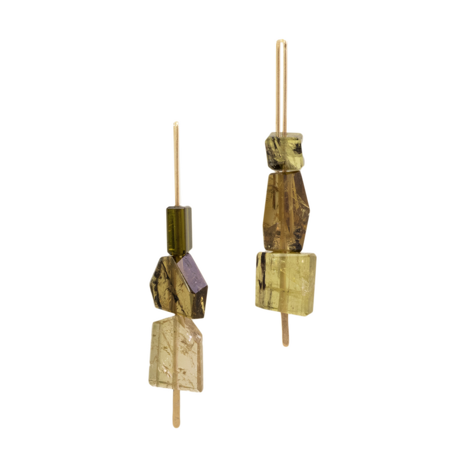 Large Hook 3 Tourmalines Earrings