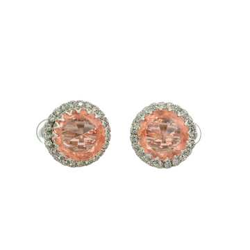 Pink crystal button CLIP EARRING