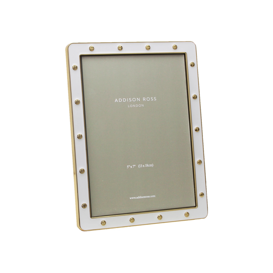 WHITE ENAMEL & GOLD LOCKET FRAME- 5x7