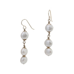 White Freshwater Pearl "Buttons" Earrings Sterling Silver Earrings