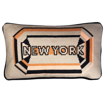 New York Embroidered Needlepoint Pillow