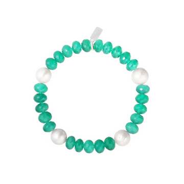 Presale: Faceted Green Onyx Rondelle & White Baroque Pearl Bracelet