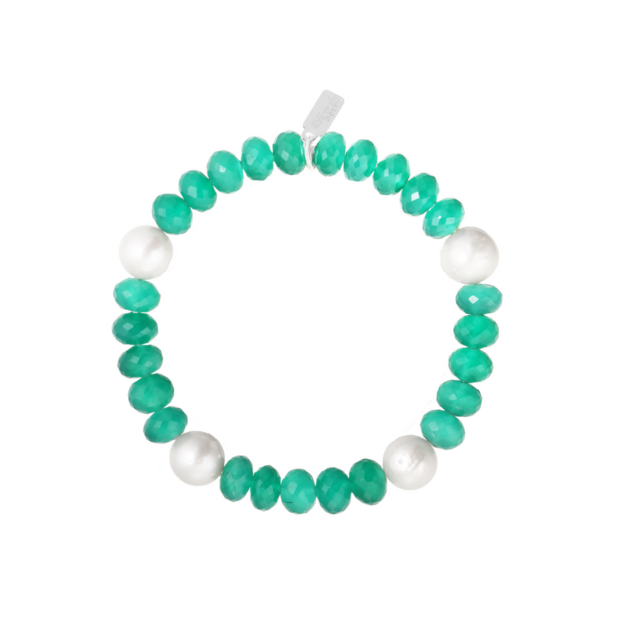 Faceted Green Onyx Rondelle & White Baroque Pearl Bracelet