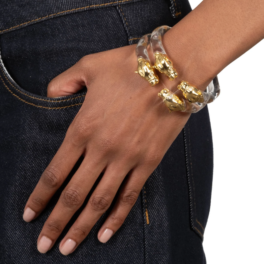 Panther Visage Lucite Hinge Cuff Bracelet