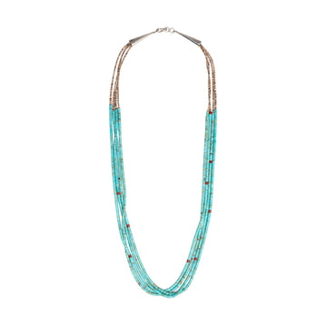 4 STRAND MORENCI TURQUOISE W RED BEAD