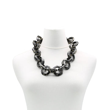 Faceted Wood Chain Link Short Necklace - Black