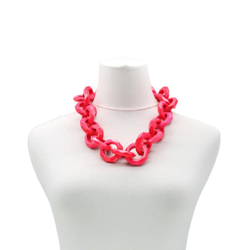Faceted Wood Chain Link Short Necklace - Red