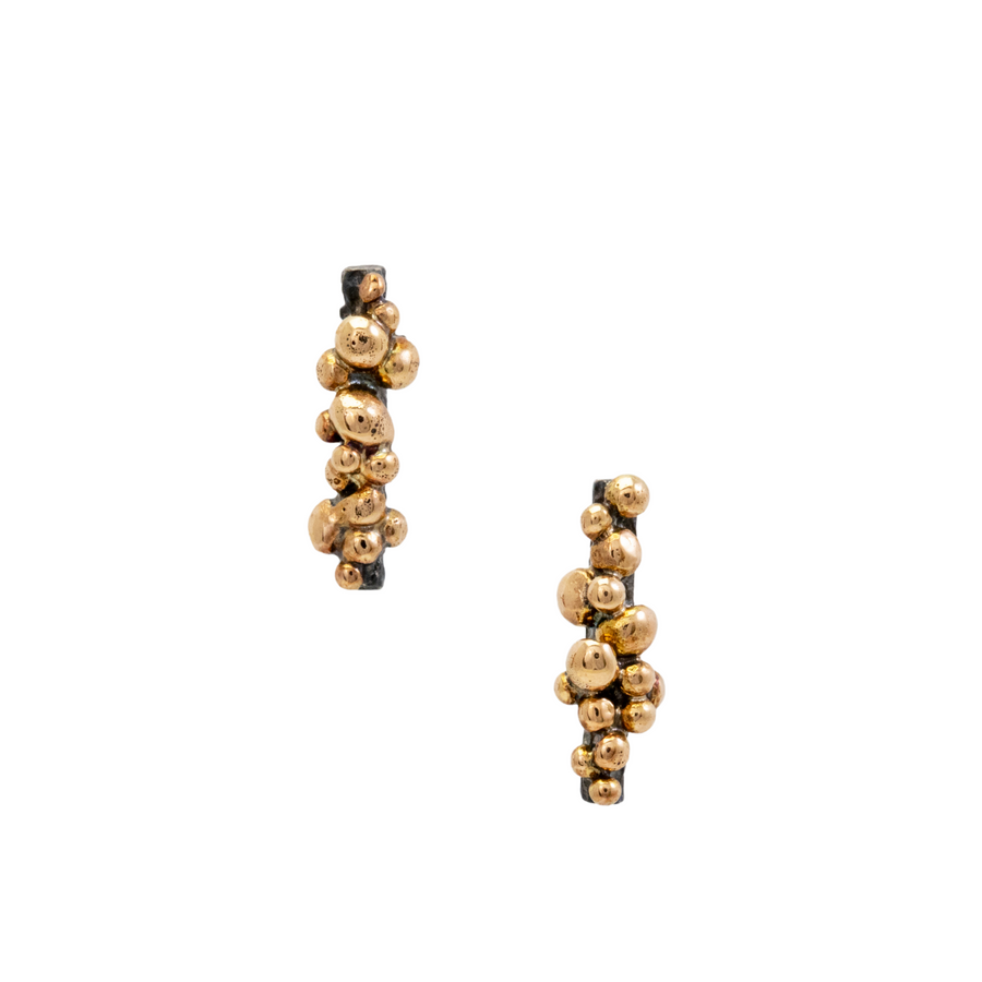 18 gold and Oxidized Sterling Silver Stud Earrings