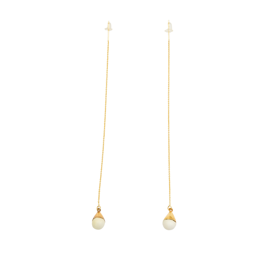 Horn Dash Chain Threader Earrings - White