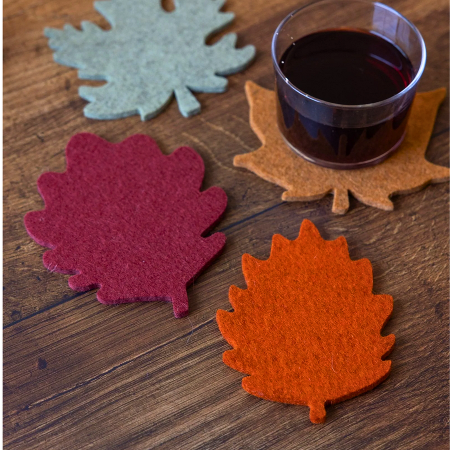 Merino Wool Autumn Leaf Coaster Multi 4 Pack