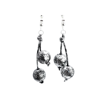Round Wooden Bead Clip on Earrings - Hand Gilded Silver