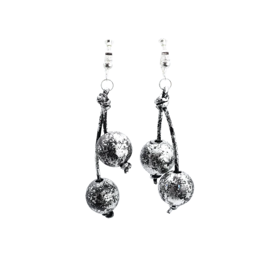 Round Wooden Bead Clip on Earrings - Hand Gilded Silver