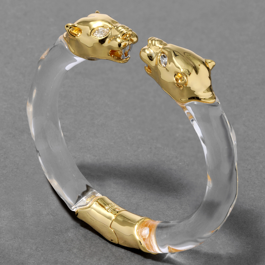 Panther Visage Lucite Hinge Cuff Bracelet