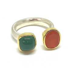 CARNELIAN/CHRYSOPRASE  18Kt/Silver Ring Size 6.5