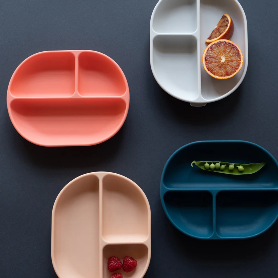 Silicone Divided Suction Plate - Coral