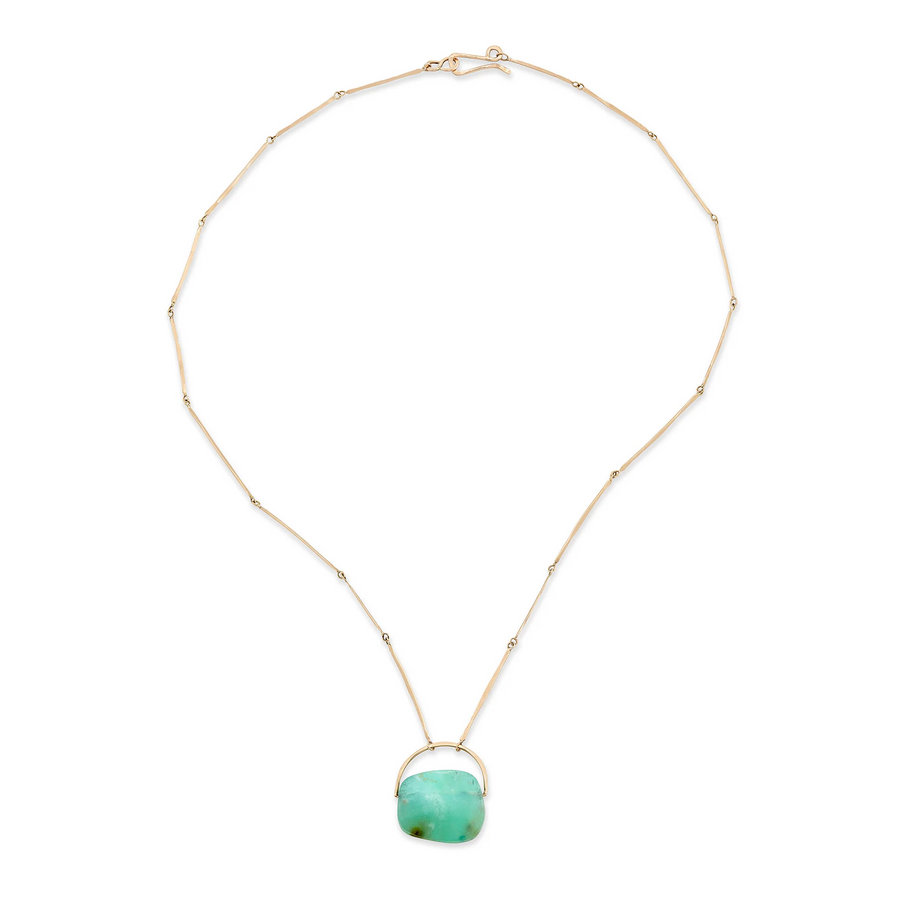 Chrysoprase Basket Pendant Bar Link Necklace