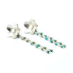 Silver Floral Turquoise Chain Earring