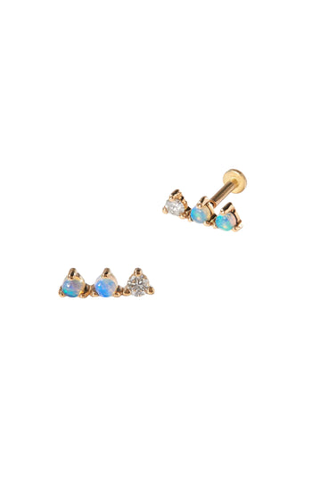 Single Three-Step Earring - Opal & Diamond Flat Back