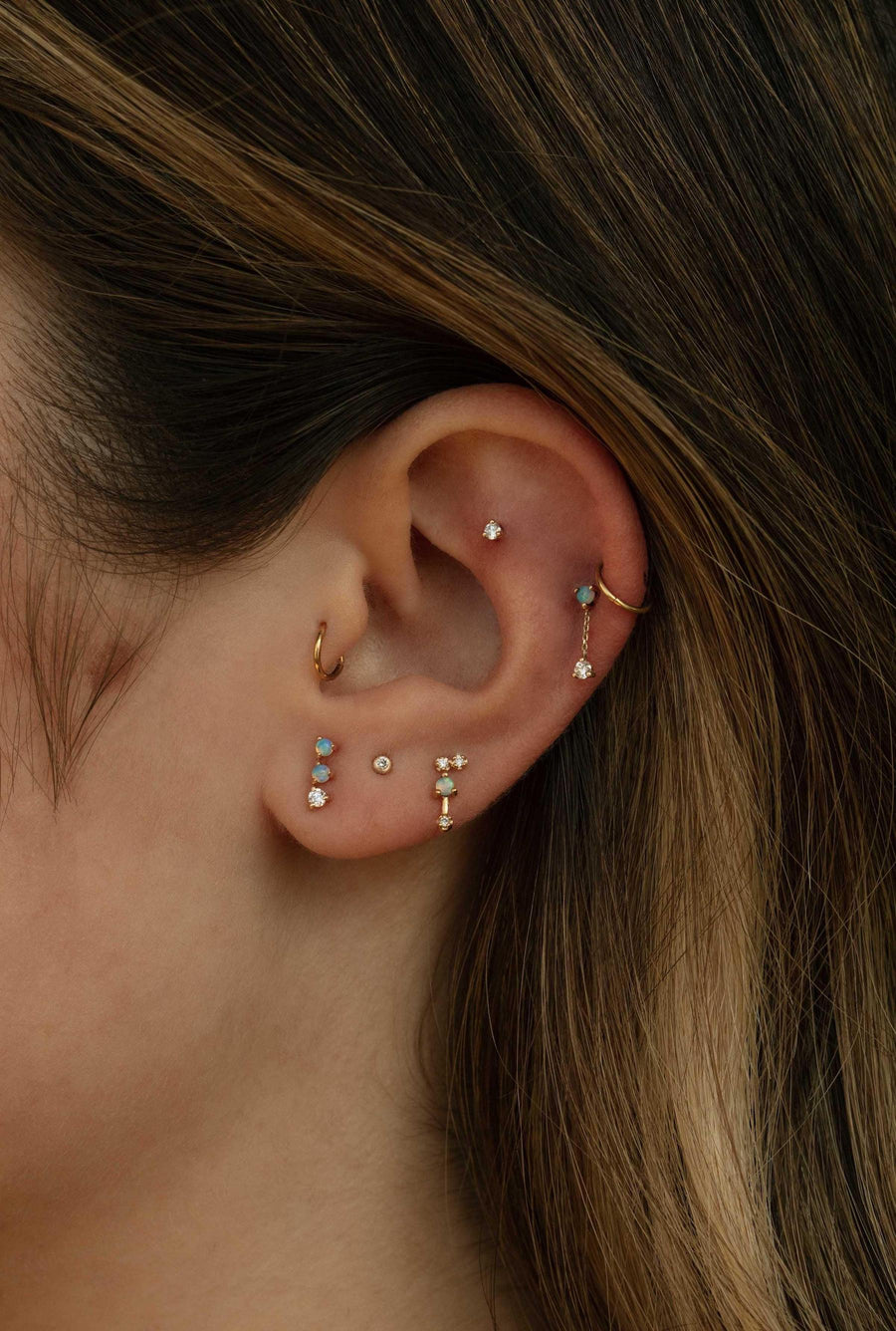 Single Three-Step Earring - Opal & Diamond Flat Back