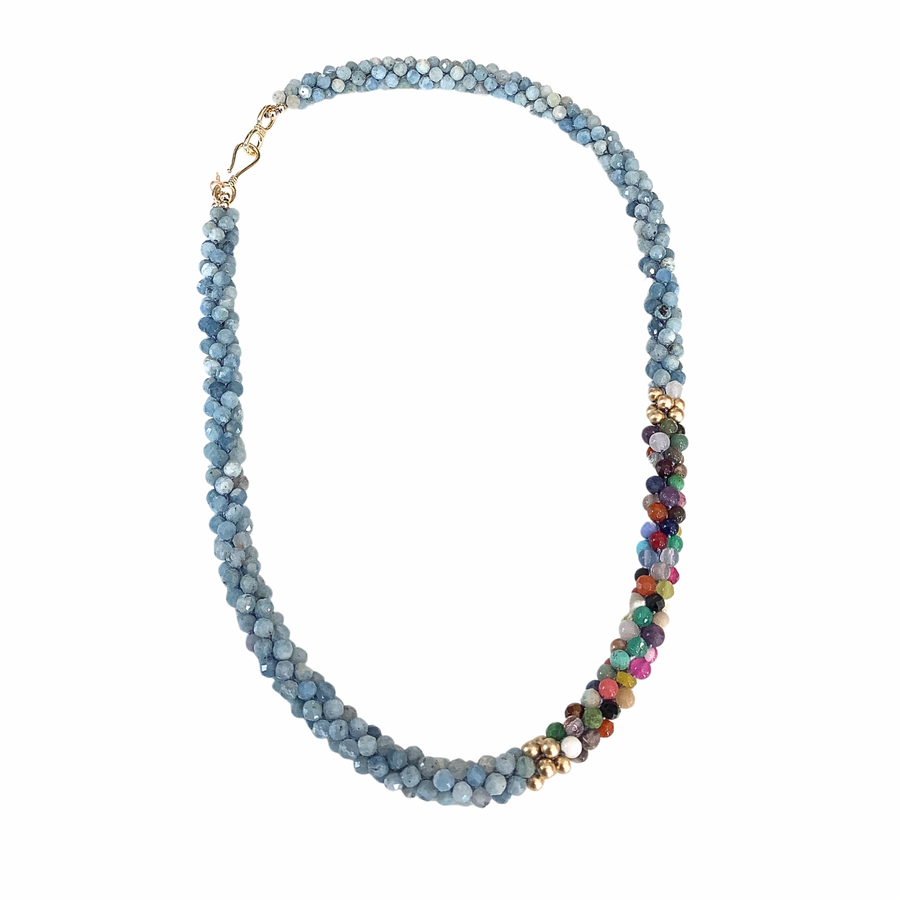 Beaded Gemstone Clasp Necklace:Aquamarine 