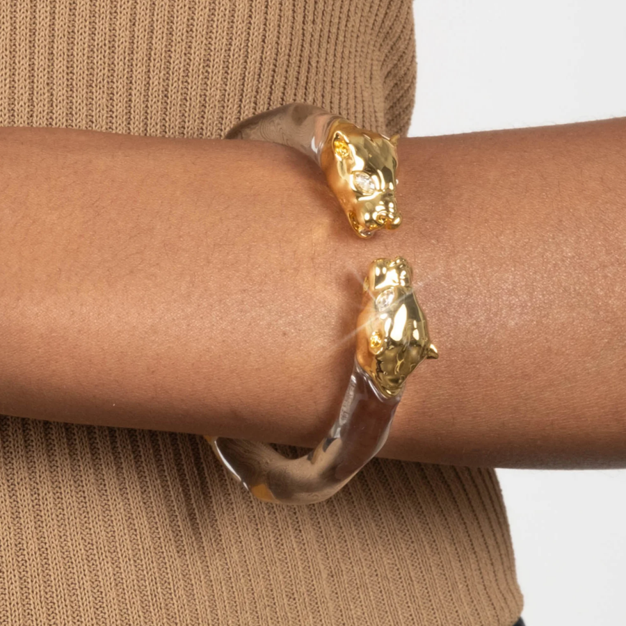 Panther Visage Lucite Hinge Cuff Bracelet