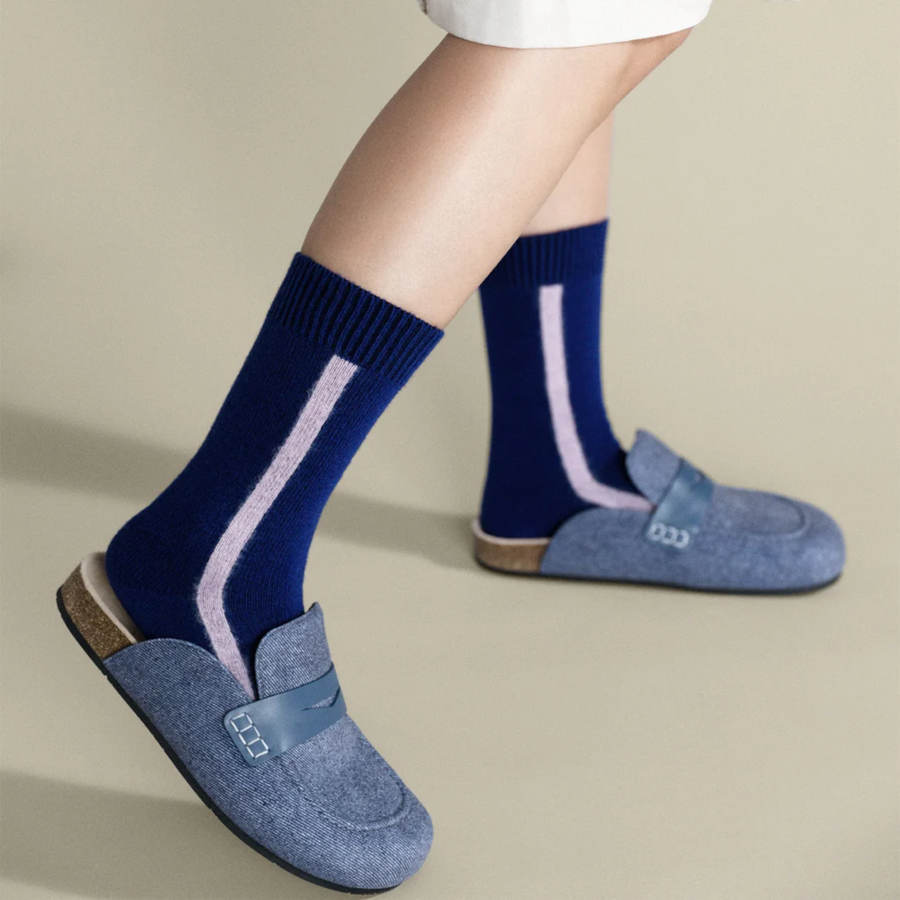 Racing Stripe Cashmere Crew - Cobalt