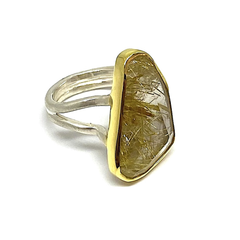 RUTILATED QUARTZ  18Kt/Silver Ring- Size 8