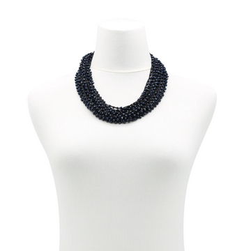 Dark Navy Mini Crystals on Hand-crocheted Cord Necklaces - 10 Strand