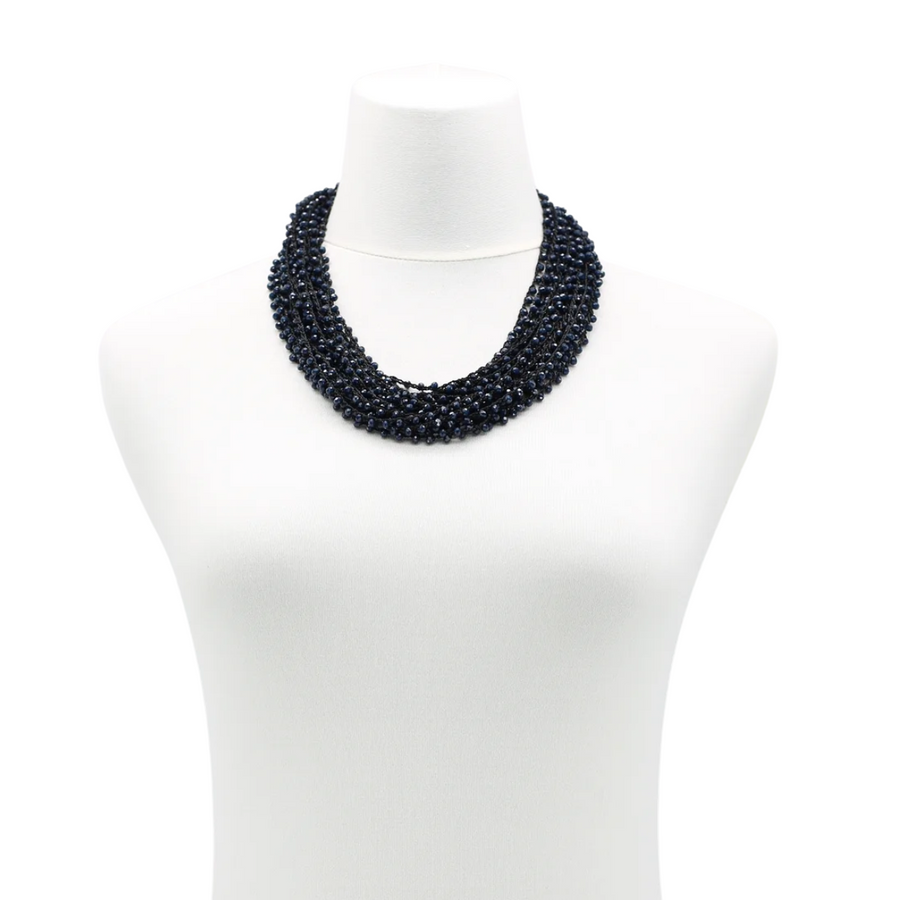 Dark Navy Mini Crystals on Hand-crocheted Cord Necklaces - 10 Strand