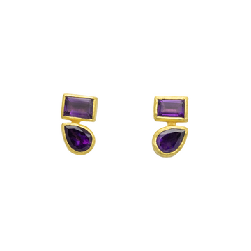 Rectangle Drop Amethyst Earrings