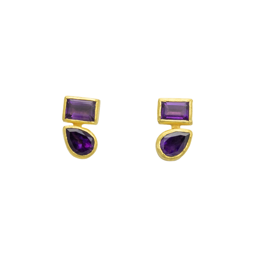 Rectangle Drop Amethyst Earrings