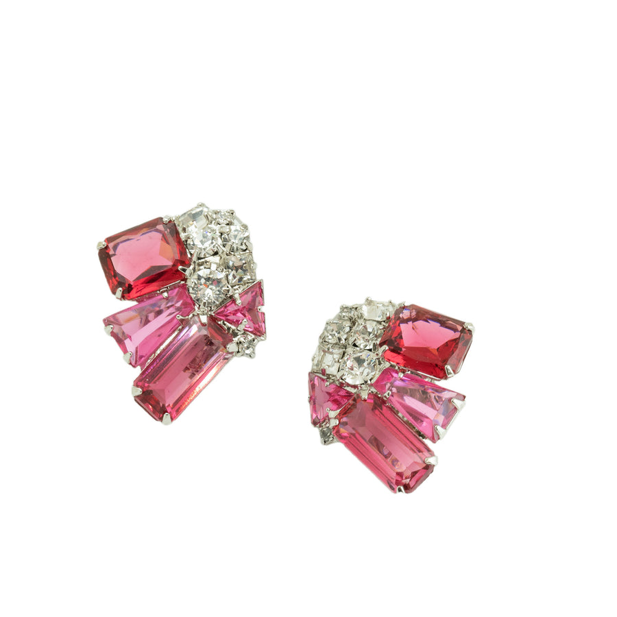 four pink stone CLIP EARRING