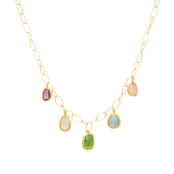 5 Gemstone Drop Necklace with Oval Links