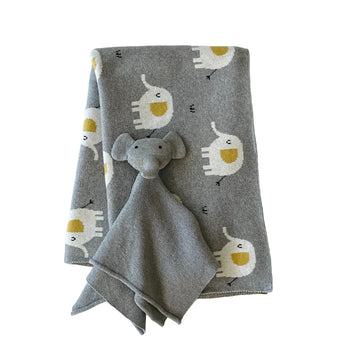 Elephant Jacquard Knit Baby Blanket & Gift Set