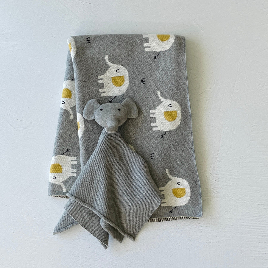 Elephant Jacquard Knit Baby Blanket & Gift Set