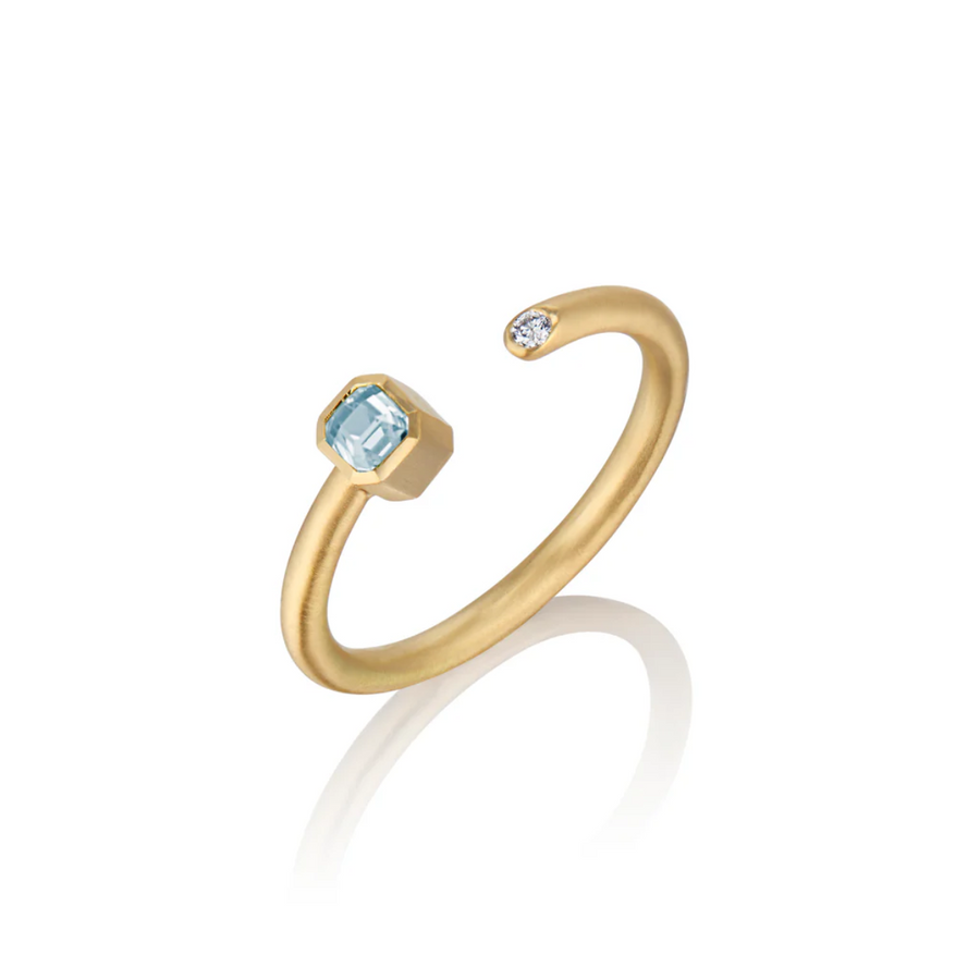 Thor(vi) Small Aquamarine and Diamond Sideways Gold Hammer Ring