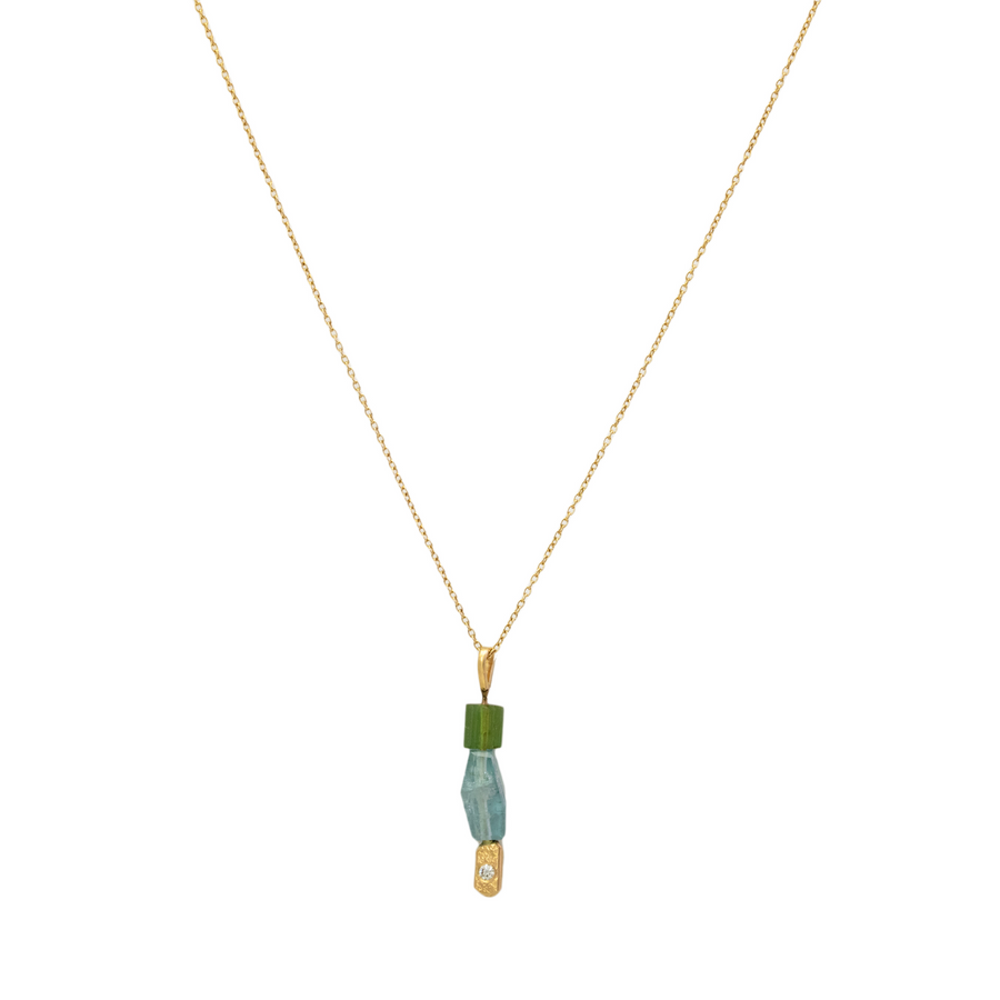 Green and Blue Tourmaline Dore Diamond Necklace