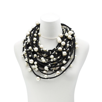 Faux Pearls on Textile Cord Necklaces - 10 Strand