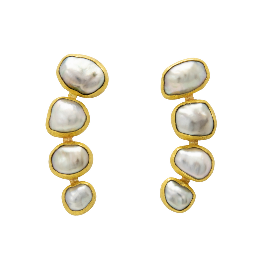 Keshi Pearl Curved Climber Earrings
