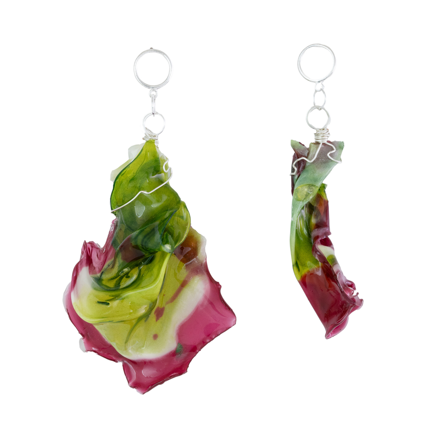 Bioplastic Earrings - Green with Red Bottoms